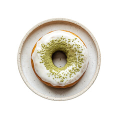 Delicious matcha donut on plate, showcasing its unique flavor and texture