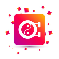 White Yin Yang symbol of harmony and balance icon isolated on white background. Square color button. Vector