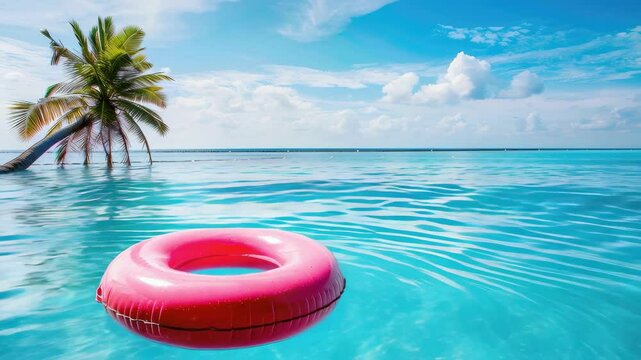 pink circle tropical beach ocean. Selective focus