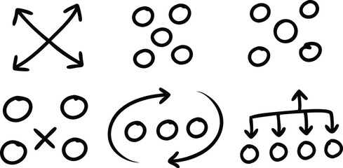 Hand drawn set of abstract infographic elements like arrows circles and flow diagrams for presentations and visual communication projects