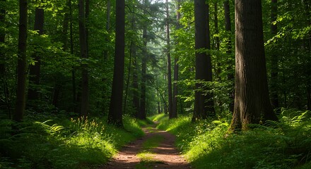 Fototapeta premium Forest Path Sunlight Through Trees