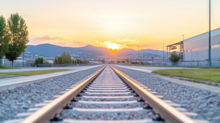 Fototapeta premium Sunset over train tracks