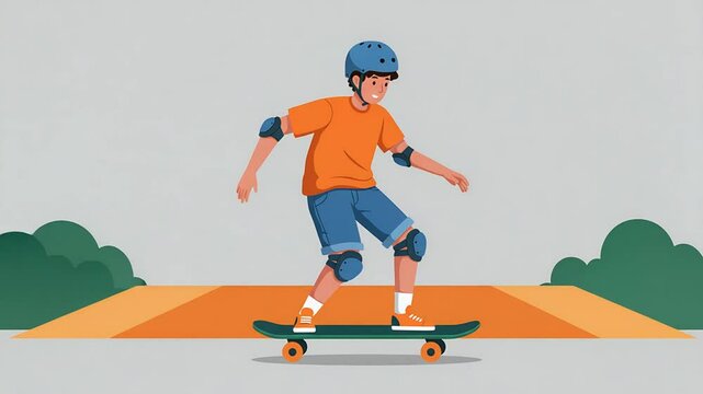 Young Boy Skateboarding in a Skatepark Illustration