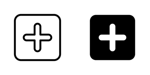Plus icon vector symbol collection on white background.