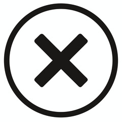 Fototapeta premium X in circle, black and white cross icon symbol, vector on white background.