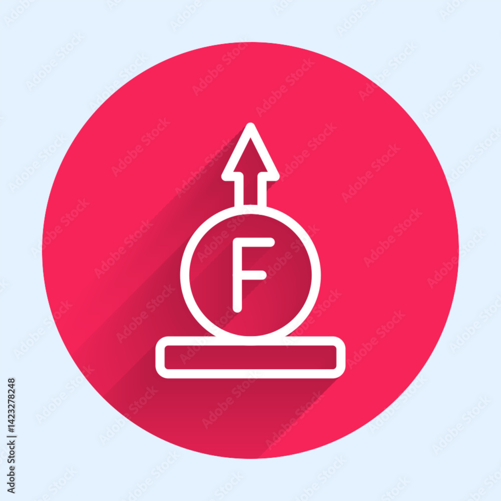 Poster white line force of physic formula calculation icon isolated with long shadow background. red circle
