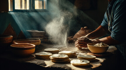 Handmade Tortillas in Rustic Mexican Kitchen