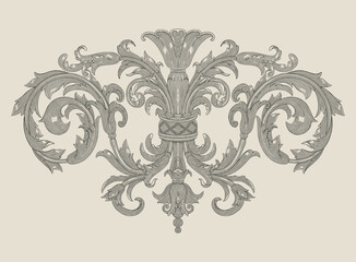 vintage floral ornament , antique engraving drawing stye illustration