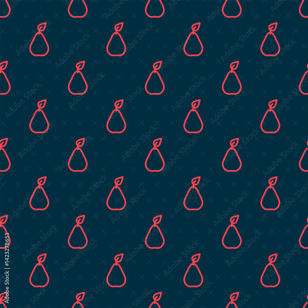 Aufkleber red line pear icon isolated seamless pattern on black background. fruit with leaf symbol. vector