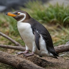 Yellow-eyed Penguin bird on piece of wood
