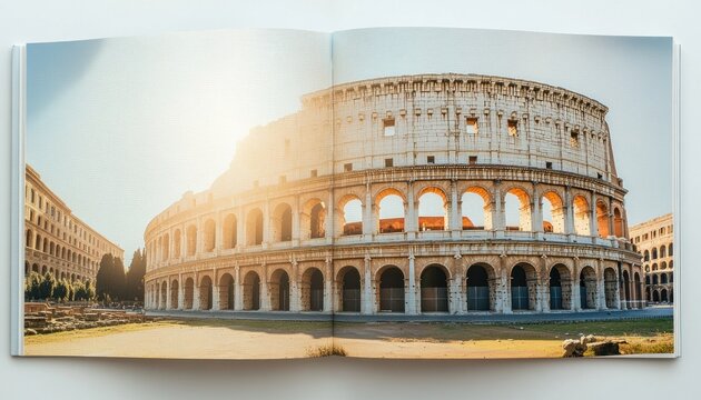 Open photo album showing colosseum in rome at sunrise