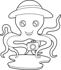 Octopus Photographer Camera Animal Vector Graphic Art Illustration