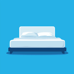 Minimalist white bed in blue room with shadow