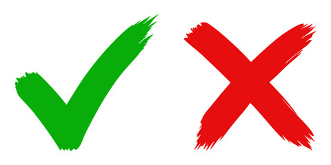 Brush stroke tick and cross, check mark vector illustration