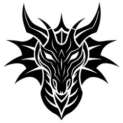 Dragon head tattoo design vector emblem, artistic lines, isolated on white background