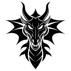 Dragon head tattoo design vector emblem, artistic lines, isolated on white background