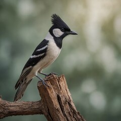 Xolmis (Black-crowned Monjita) bird on piece of wood
