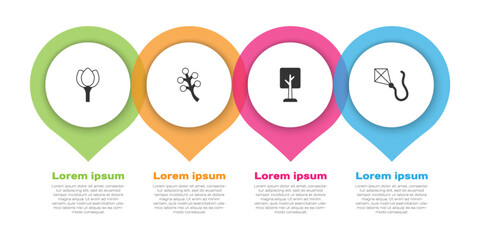 Set Flower tulip, Blossom tree branch, Forest and Kite. Business infographic template. Vector