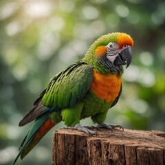 Xylophanes Parrot bird on piece of wood