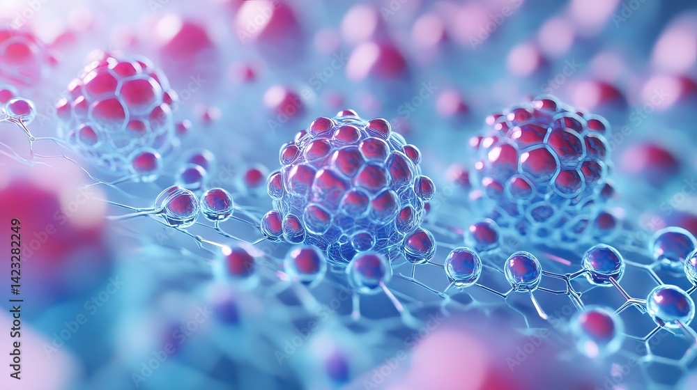 Poster microscopic cellular structure abstract pink blue network background 3d art cells design science