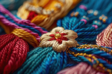 Greeting card with holiday composition for happy celebrate Raksha Bandhan, abstract vivid composition consists of fictional unreal fantastic vision on background for diverse creative work