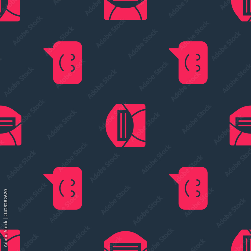 Poster set smile face and mail and e-mail on seamless pattern. vector