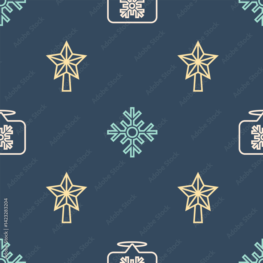 Poster set line snowflake speech bubble, christmas star and on seamless pattern. vector