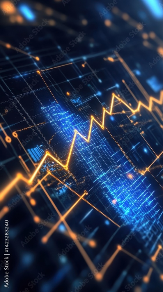 Aufkleber futuristic digital stock market data visualization with glowing financial graphs and vibrant neon in