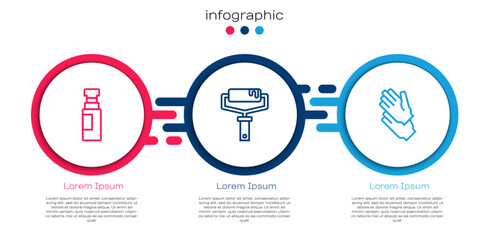 Set line Marker pen, Paint roller brush and Rubber gloves. Business infographic template. Vector