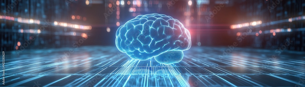 Aufkleber futuristic digital representation of human brain with glowing neural connections surrounded by abstr