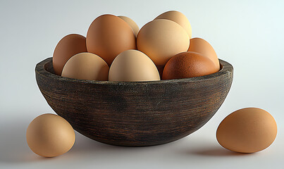 Fresh Farm Eggs in a Rustic Bowl Highlighting Natural Colors and Textures