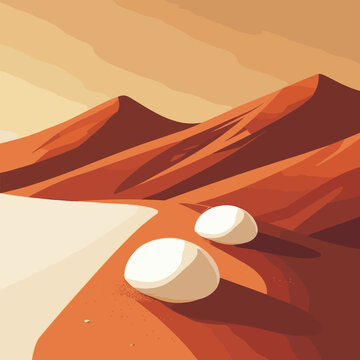 Desert landscape with rolling dunes and clouds against a warm sky