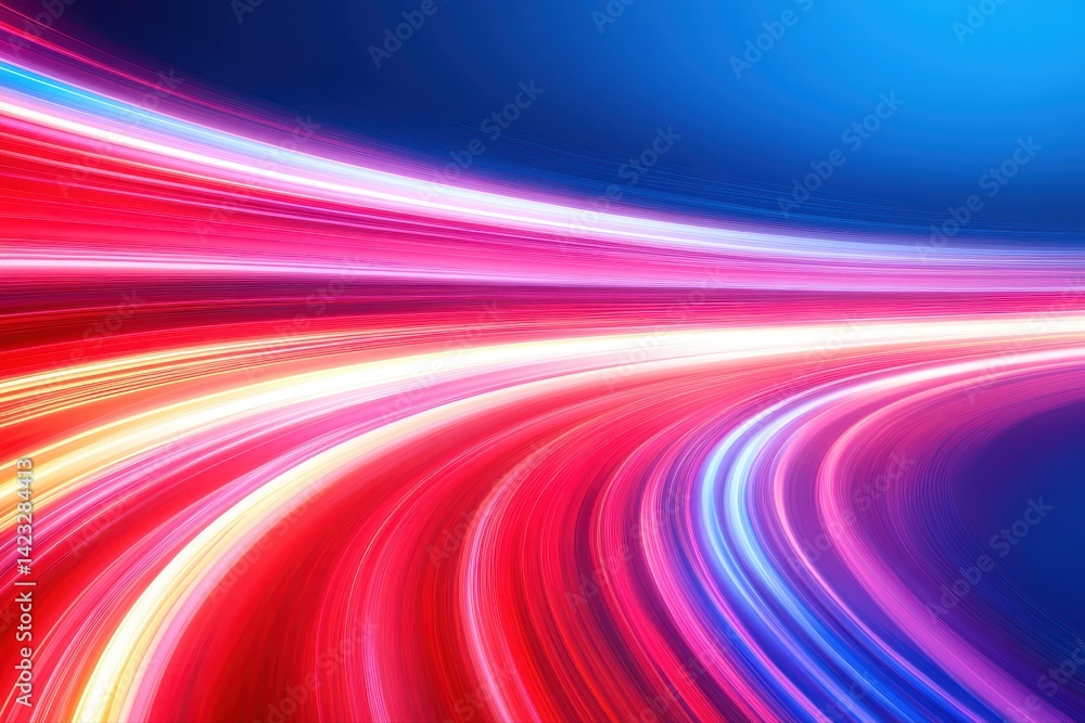 Aufkleber dynamic abstract image of vibrant colorful light trails swirling in curved motion against a deep blu