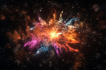 Fototapeta premium Cosmic explosion showcasing vibrant colors and swirling particles in deep space