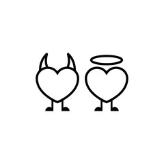 Icon of a heart with devil horns and an angel heart with a halo above its head. Vector illustration.