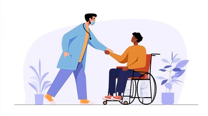 Healthcare worker helping disabled person in wheelchair