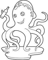 Octopus Bottle Beer Animal Vector Graphic Art Illustration
