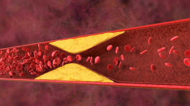 3d rendering atherosclerosis with cholesterol blood or plaque in vessel 4k footage