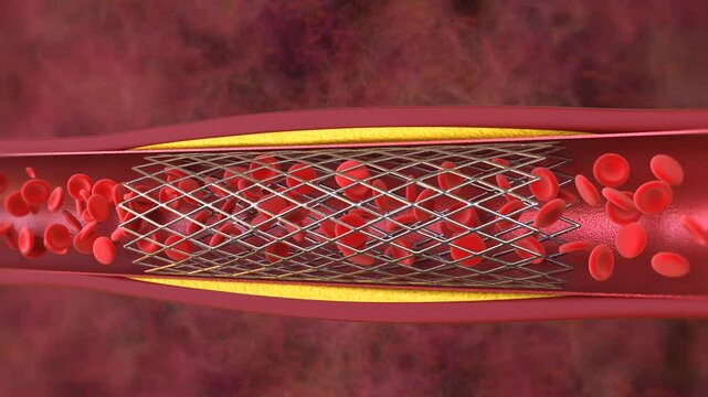 3d rendering balloon angioplasty procedure with stent in vein 4k footage