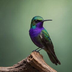 Fototapeta premium Violet-capped Woodnymph bird on piece of wood