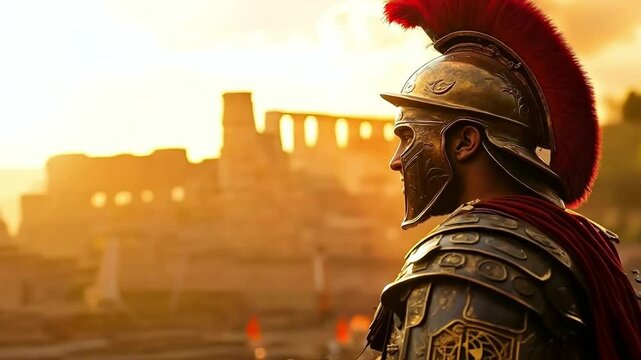 A man in a spartan helmet standing in front of a crowd of people