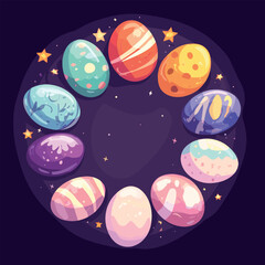 Naklejka premium Colorful decorative easter eggs in starry circle pattern