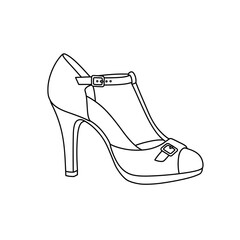 Various shoes in different styles and colors displayed in rows on a blue background. Concept of fashion shoes. Vector illustration