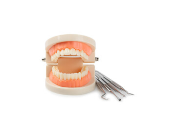 Dentist tools isolated on white background. Dentist Concept.Teethcare, dental health concept. Means...
