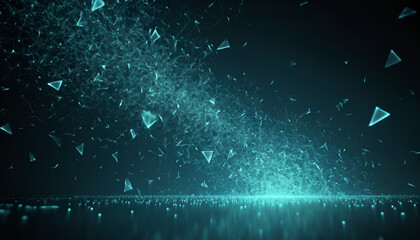 Abstract digital art with teal particles and triangles