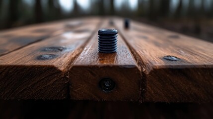 Wooden table top with dark gray cylindrical caps
