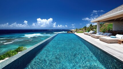 Fototapeta premium Luxurious infinity pool overlooking a stunning ocean vista.