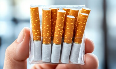 The notion of anti-smoking day is exemplified by a fist tightly clutching cigarettes and tobacco products