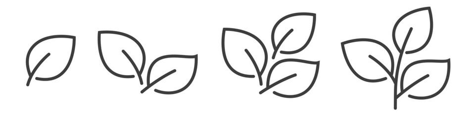 Sprout leaves small icon line stroke outline art simple logo graphic illustration set, thin linear spring plant silhouette as organic eco herb vegan food sticker sign symbol image clipart