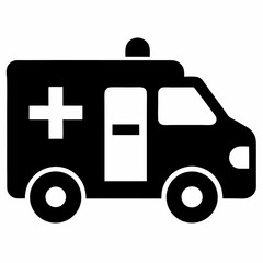 Ambulance black vector icon on white background.